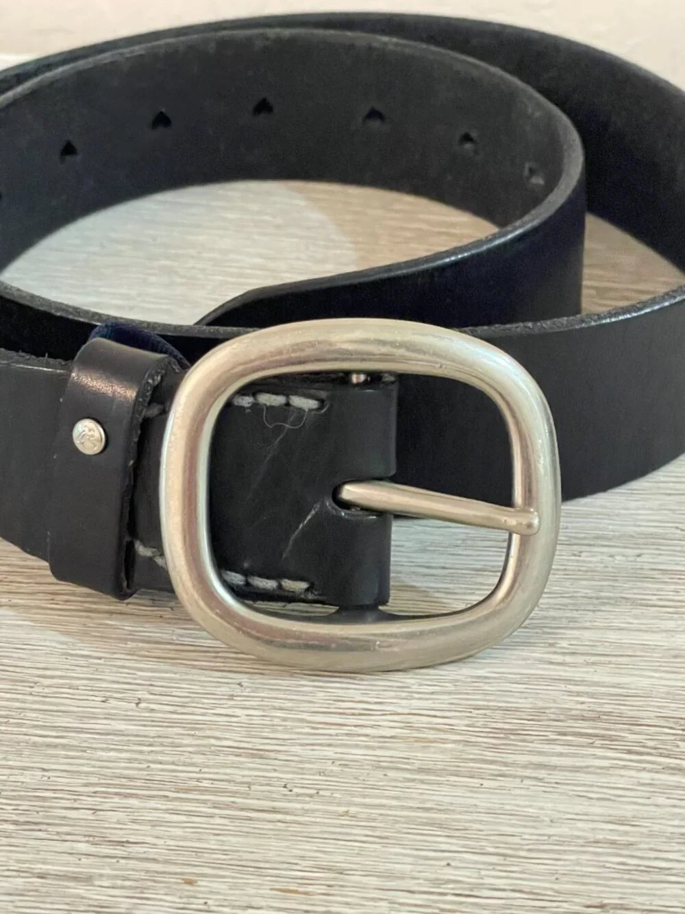 American Eagle Belt Black Leather Hearts Silver Buckle Small
